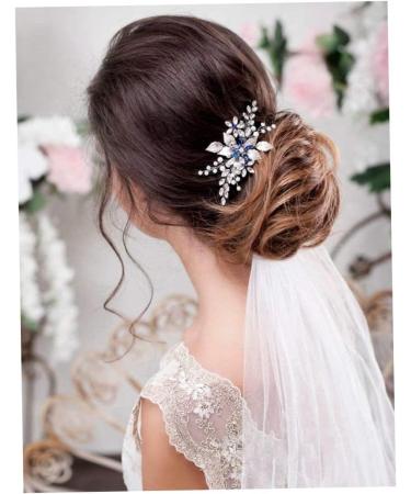 Bridal Sapphire Crystal Hair Comb Pearl Blue Crystal Leaf Marquise Hair Piece Prom Party Festival Wedding Hair Accessories for Women and Girls (Silver)  - Buy Online on GoSupps.com