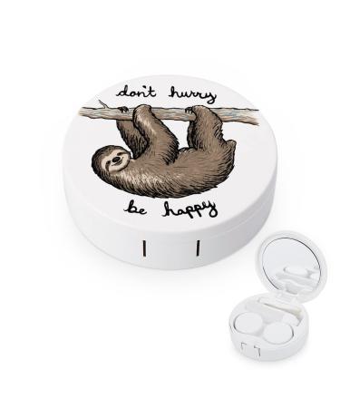 Happy Sloth Round Case For Contact Lens Kit Storage Box with Mirror Printed
