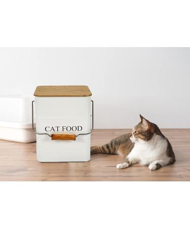 Brabtod Pet Food Storage Container with Wooden Lid - Metal Treat Tin for Dog Cat - Holds 5-6 lbs - White - Buy Online on GoSupps.com