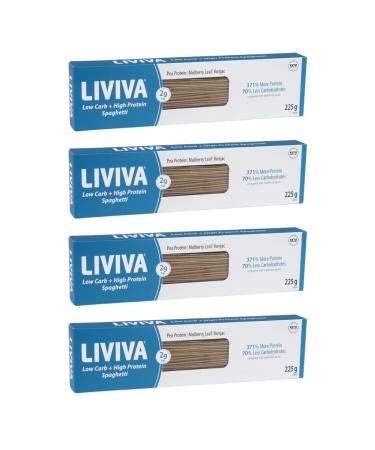 LIVIVA Low Carb High Protein KETO Spaghetti Pasta - 27g of Protein 8g Net Carbs Diabetic-Friendly - Made with Pea Protein Mulberry Leaf and Konjac (Pack of 4) 225g (Pack of 4)
