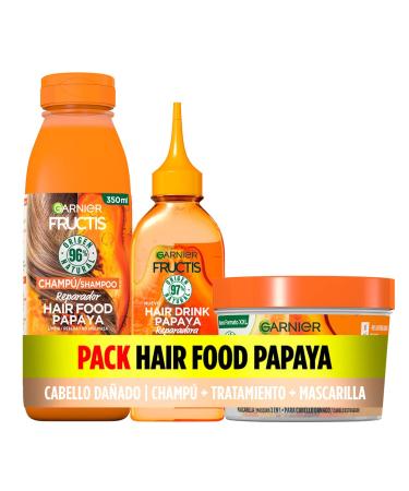 Garnier Garnier Fructis Shampoo + Hair Treatment Drink + Mask for Damaged Hair with Clean Repairing Papaya 3-Piece Set