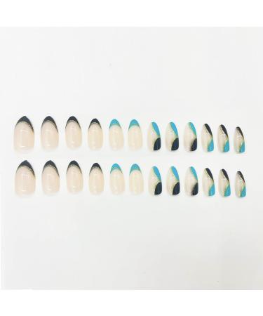 JUSTOTRY 24 Pcs Short Black French Stiletto False Nails - Pretty Marble Pattern with Nail Glue - Almond Stick On Nails for Women - Nail Art BL2 - Buy Online on GoSupps.com
