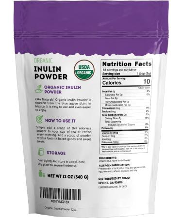 Kate Naturals Organic Inulin Powder (12oz) - USDA Certified Prebiotic Fiber for Gut Health, Vegan Baking, Gluten Free & Keto - Blue Agave Flavor - Buy Online on GoSupps.com