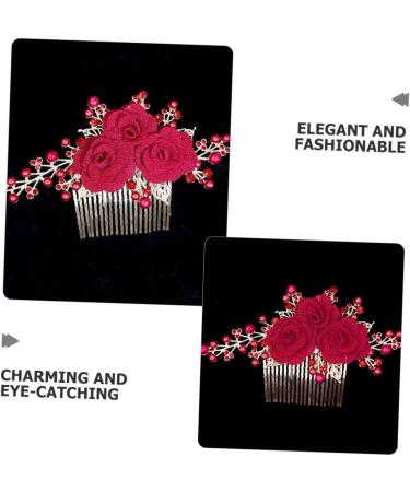 Gogogmee Rose Hair Comb Bride Side Comb Hair Jewelry Comb Hair Comb Clip Rose Head Decor Female Insert Comb Rose Hair Decor Wedding Hair Accessories for Brides Wedding Decor Red Zinc Alloy - Buy Online on GoSupps.com