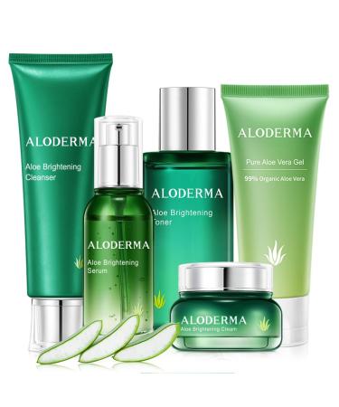Aloderma Signature Aloe Brightening Set - 6 Pieces - Gel Cleanser Toner x2pcs Serum Cream