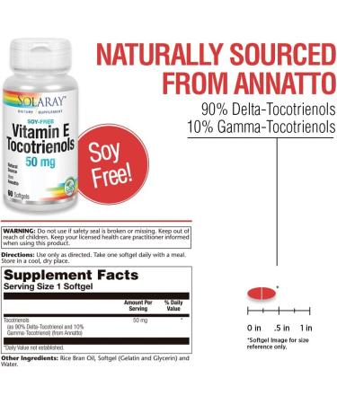 SOLARAY Vitamin E Tocotrienols 50mg - Brain Function Support - Soy Free - 50ct - Buy Online on GoSupps.com