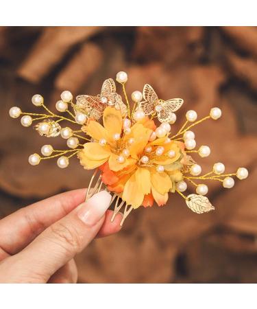 IYOU Bridal Wedding Hair Comb Gold Daisy Flower Headpiece Leaf Bridesmaid Bride Hair Accessories for Women and Girls