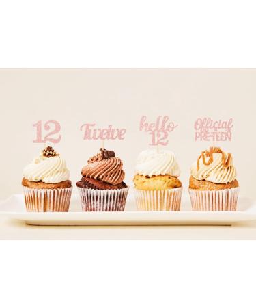 bng-bng 12 Birthday Cake Topper Rose Gold Official Pre-Teen Glittery Happy 12th Birthday Cake Decoration Cupcake Toppers for Boys and Girls Teen 12th Birthday Party Supplies - Buy Online on GoSupps.com