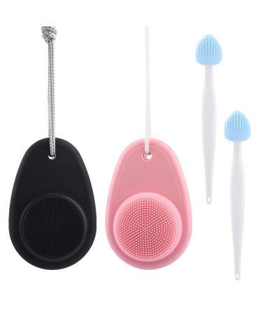 2 in 1 Facial Cleansing Brush  for Exfoliation Acne Facial Cleansing Brush  Bamboo Charcoal Double Sided Cleaning Brush  Silicone Scrubber Brush for Pore Deep Cleansing Skincare(Size:4 pcs/Set)