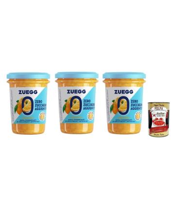 Zuegg Zero Arance Jam Set of 3 Jars Orange No Added Sugar No Preservatives, 3 x 220 g Jars + Italian Gourmet Pomodoro Pulp 400 g Box