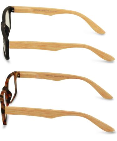 V.W.E. Wood Grain Printed Temple Arm Reading Glasses - 2 Pairs Black & Tortoise 2.0x - Stylish Spring Hinge Readers for Men & Women - Buy Online on GoSupps.com