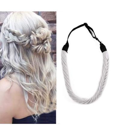 Synthetic Hair Plaited Headband Fishtail Elastic Hair Band Braid Headwear Hair Scrunchie Headband For Girls Women Accessories Fluffy Silver Grey