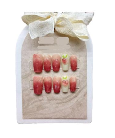 Powder blusher peach cute sweet long wearable phototherapy nail whitening handmade wear nail false nail patch 10PCS (Size : S)