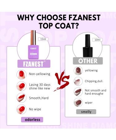 FZANEST Gel Top Coat Diamond- 15ml No Wipe Top Coat Clear Gel Nail Polish High Gloss Mirror Shine Soak Off UV LED Gel Finish Long Lasting - Buy Online on GoSupps.com