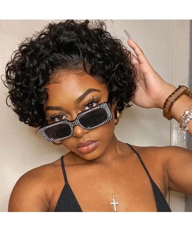 BaiHong 6 inch Short Curly Lace Front Wigs Human Hair 13X1 Pixie Cut Short Curly Human Hair Wigs Pixie Cut HD Lace Front Wigs Human Hair Plucked Bleached Knots Pixie Cut Wigs for Black Women 6 Inch (Pack of 1) pixie cut wig