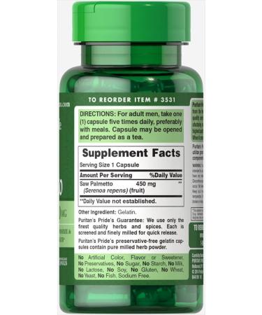 Saw Palmetto 450mg for Prostate & Urinary Health - 200 Count by Puritan's Pride - Buy Online on GoSupps.com