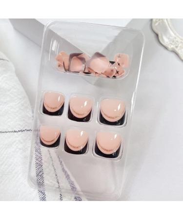 24Pcs Short Black French Tip Glitter Toe Nails Set - Nude Acrylic Summer False Toenails for Women - Buy Online on GoSupps.com