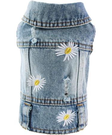 Summer Cowboy Denim Dog Vest Daisy Shirt Jeans Jacket for Chihuahua Yorkies | Puppy Clothing - Sky Blue - Size S - Buy Online on GoSupps.com