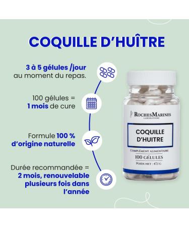 Roches Marines - Oyster Shell Dietary Supplement - Natural Calcium - Bone Capital - Bone Comfort - 100 Capsules - Developed in France - Buy Online on GoSupps.com