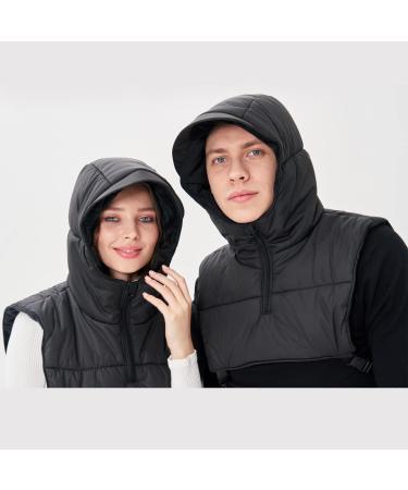 Windproof Sleeveless Down Vest with Hoodie for Outdoor Winter Sports - Black - Buy Online on GoSupps.com