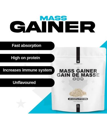 Canadian Protein Mass Gainer 54g of Protein | 3 kg of Unflavoured Muscle Building Protein Shake | Contains Whey Protein Isolate Micellar Casein and Whey Protein Concentrate Unflavoured & Unsweetened 3 kg (Pack of 1) - Buy Online on GoSupps.com