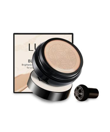 Foundation Cushion Moisturizing Concealer BB Cream Face Makeup Foundation Brighten Long-Lasting Waterproof Even Skin Tone Mushroom Head Air Cushion CC Cream (Natural color 1) Natural color 0.6 Ounce (Pack of 1)