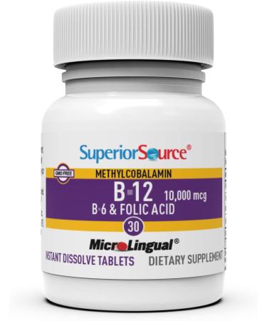 Superior Source No Shot Vitamin B12 Methylcobalamin 10000 mcg, B6, Folic Acid Quick Dissolve Sublingual Tablets - 30 Ct | Energy, Heart Health, Metabolism Boost, Stress Support - Non-GMO - Buy Online on GoSupps.com