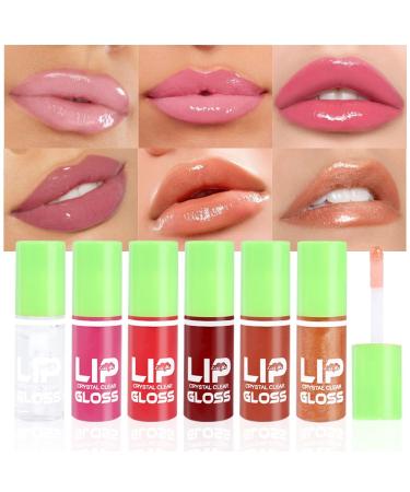 BINGBRUSH 6 Colors Mini Mirror Lip Gloss Plumping Magic Mood Lipstick Lip Glaze Tinted High-Shine Clear Lip Stain Lip Balm Lip Care Longlasting Moisturizing Lip Glow Oil