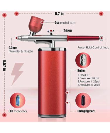 FURREN Portable Rechargeable Wireless Airbrush Double Action with Compressor Fit for Face Beauty Nail Art Red - Buy Online on GoSupps.com