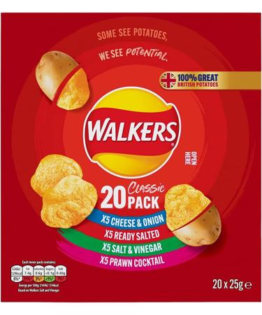 Walkers Classic Variety Multipack Crisps 20x25g | Assorted Flavors for Snacking Delight | Fresh taste guaranteed | Suitable for vegetarians