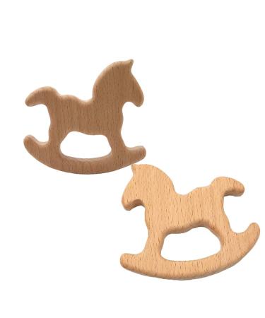 Alenybeby 2pcs Wooden Trojan Horse Teething Necklace | Natural Beech Animal Shape Nursing Pendant | Handmade DIY Accessory for Babies - Buy Online on GoSupps.com