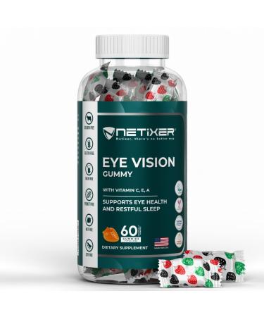 nETiXER Eye Vision Gummies 60 Berry-Flavored Vegan Gummies with Lutein Zeaxanthin Astaxanthin DHA Vitamins A C E Gelatin-Free Gluten-Free | Individually Wrapped