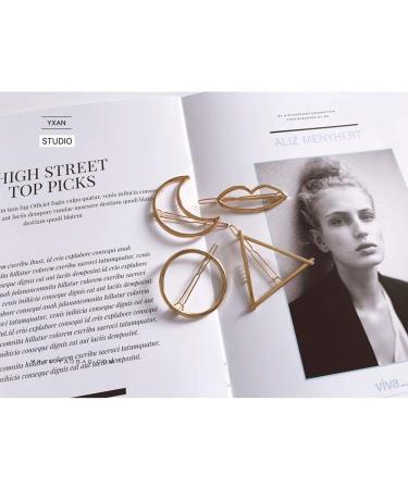 Xiton 4pcs Minimalist Geometry Hair Clips - Creative Golden Triangle Moon Circle & Lips Hairpins for Stylish Hairstyles - Buy Online on GoSupps.com