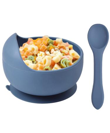 Delven Baby Bowls Spoons for Feeding Silicone Toddler Weaning Bowls Set with Suction BPA Free Non Slip Soft Easy to Clean Cutlery Tableware Set for Children Infant Boys Microwavable Dishwasher Safe Navy