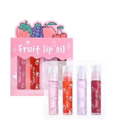 Surakey Roll-on lip gloss fruity lip oil transparent glitter lip gloss moisturizing and hydrating gloss long-lasting lipstick glossy liquid lipstick (4 sticks)