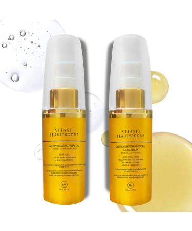 Vitasei Beauty Boost Anti-Photoaging Day Facial Serum & Hydro-Renewing Night Facial Serum W/Stem Cells  Hyaluronic Acid  Collagen  Hydrating Face Oil Moisturizer for Sun Protection  30 ml + 30 ml AM + PM - Face Serum