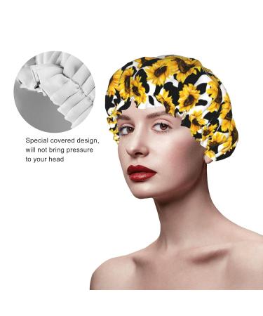 Sunflower Waterproof Shower Cap for Women and Girls - Reusable Double Layers Bathing Hat - Buy Online on GoSupps.com
