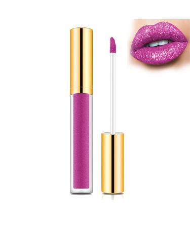 Lipstick Metallic Liquid Diamond Glitter Lipstick Waterproof Lipstick Lipgloss Liquid Metallic Lip Gloss Long Lasting Waterproof Non-stick Cup Not Fade Lipstick (B 0.21 fl/oz)