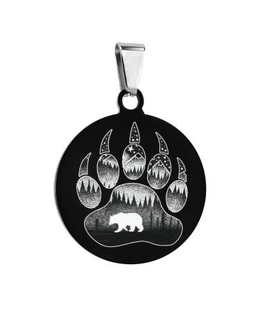 Forest Bear Paw Pet ID Tag Personalized Stainless Steel Round Dog Tags Printed Cat Collar Tags Accessories