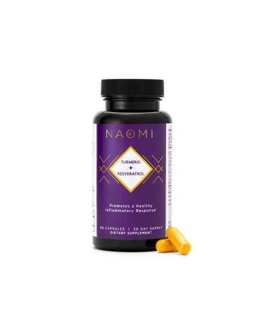 NAOMI Turmeric Resveratrol Healthy Inflammation Response Natural Joint Support 1000 mg 95% Standardized Curcuminoids & Black Pepper Extract High Potency Turmeric and Resveratrol 60 Count 60 Count (Pack of 1)