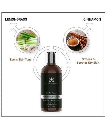 The Man Company Activated Charcoal Body Wash 8.4 fl oz - For Oily and Acne-Prone Skin - Exfoliating Shower Gel for Men with Lemongrass & Cinnamon - Cruelty-Free & Naturally Derived - Buy Online on GoSupps.com