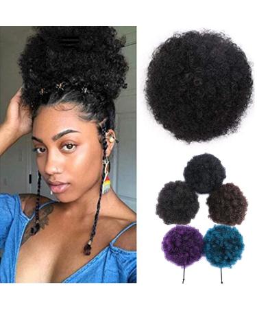 Synthetic Puff Afro Curly Hair Extension - Black Purple Short Hair Bun Drawstring Ponytail | 10 Pcs for Women - Buy Online on GoSupps.com