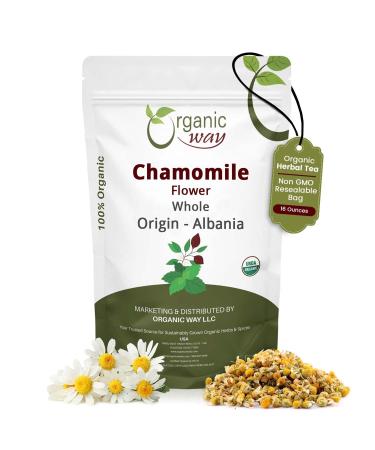 Organic Way Chamomile Flower Whole (Matricaria chamomilla) - Herbal Tea | European Wild-Harvest | Kosher & USDA Certified | Vegan Non-GMO & Gluten Free | 100% Raw from Albania (1LBS / 16Oz.) 16 Ounce (Pack of 1)