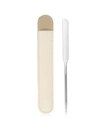VOCOSTE 1 Set Stainless Steel Makeup Spatula Liquid Foundation Spatula Tool with Faux Leather Case Lipstick Nail Polish Mixing Palette Spatula Beige
