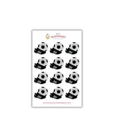 Edible Cake Toppers 24 Soccer Ball Boots Shoe Cleats Premium Thick Wafer Card Standing Cupcake Toppers Birthday Party Cake Decorations