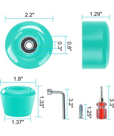 Nezylaf 8 Pack 32x58mm Cyan Quad Roller Skate Wheels with Bearings - Outdoor/Indoor Skating Replacement Kit w/ 2 Toe Stoppers - Buy Online on GoSupps.com
