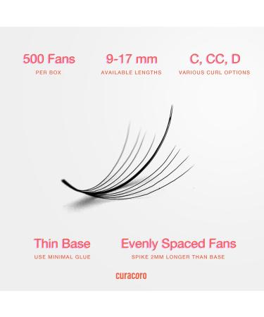 Curacoro Promade Wispy 500 Fans - 9D 0.05 Handmade Volume Lash Extensions | C CC D Curls 9-17mm Length Long-Lasting Professional Eyelash Fans - Buy Online on GoSupps.com