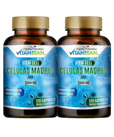 2 Celulas Madres AFA Stem Natural Cell 120 Capsules 1000 mg Blue Green Algae Non GMO Gluten Free Aphanizomenon Flos-aquae Bio celula Madre Supplement