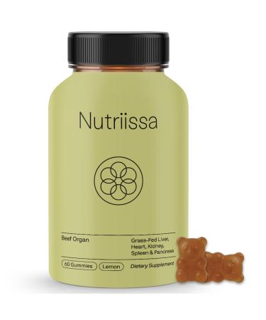 Nutriissa Beef Organ Gummies Grass-Fed Organ Blend for Nutrient-Rich Support Liver, Heart, Kidney, Pancreas & Spleen EPEB Certified 60 Lemon Flavored Gummies