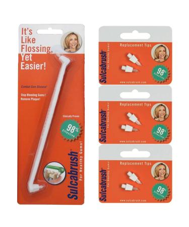 1 Sulcabrush Handle and 3 Replacement Tip Packs Bundle